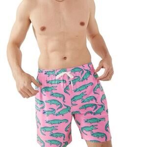 chubbies Pink Swim Trunks with Green Alligator Print